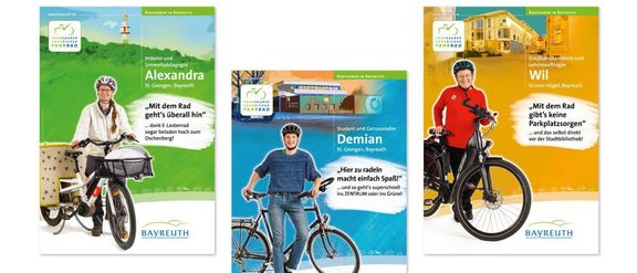 Verschiedene Plakate einer Fahrrad-Kampagne